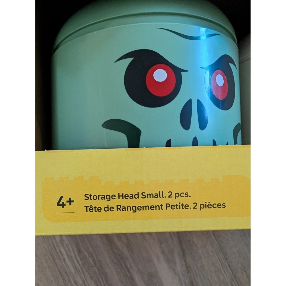 LEGO Halloween Small Storage Head Skeleton Zombie Stackable Organizer Bin 2 Pack